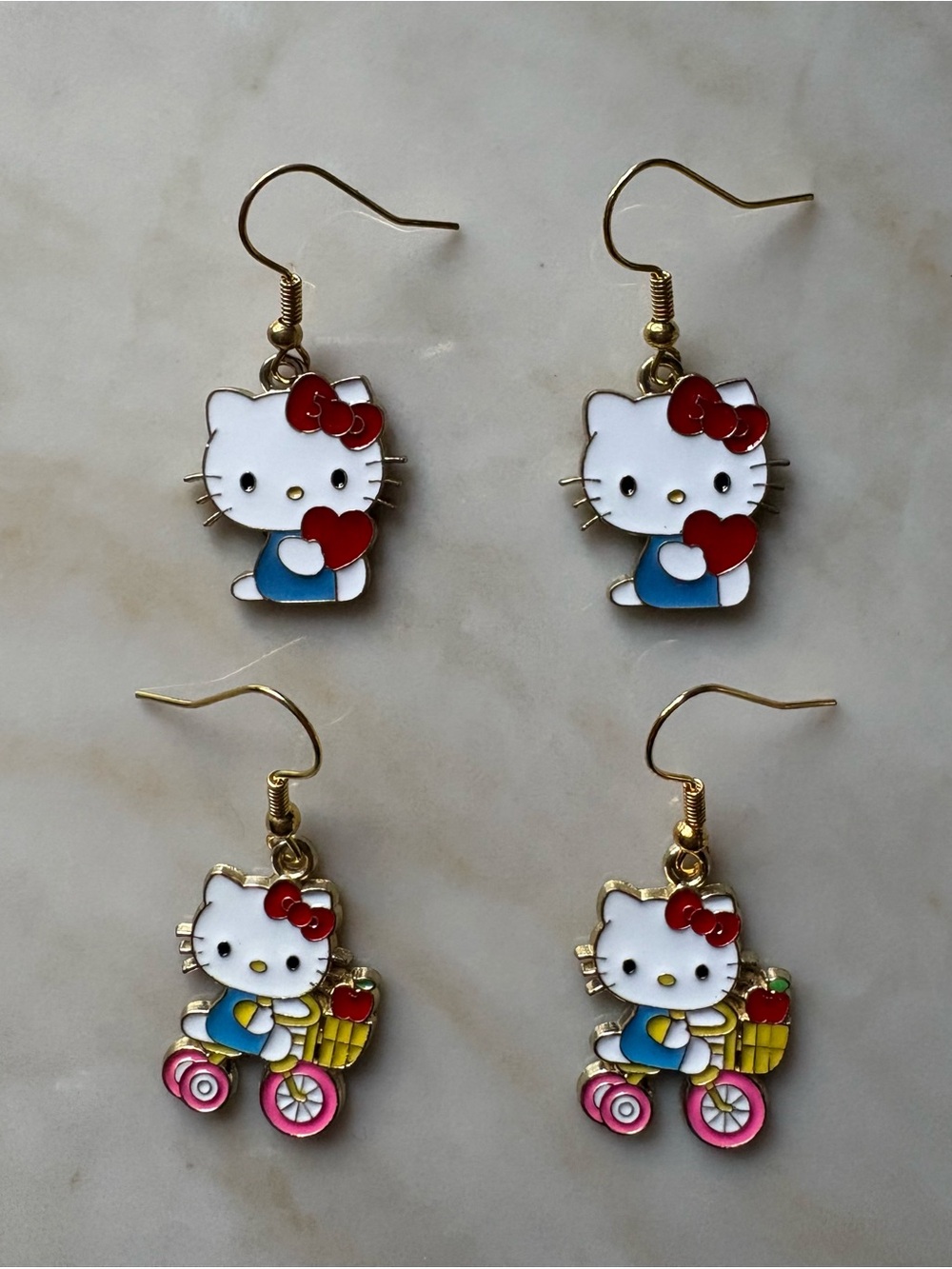 Hello Kitty Dangle Earrings Set - White, Red, Blue, Pink